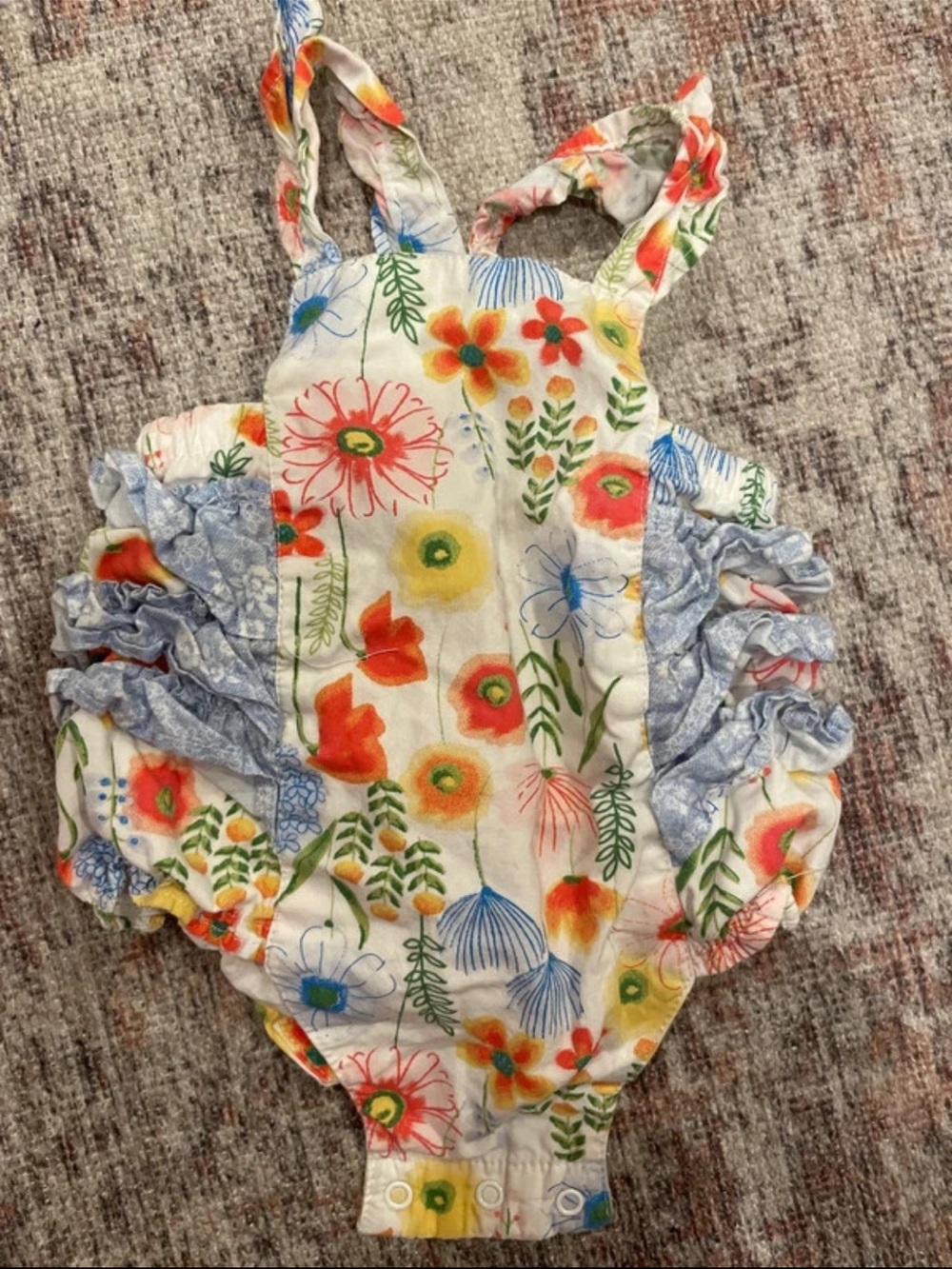 Baby Starters Floral Ruffle One-Piece in White with Multi-Color Print